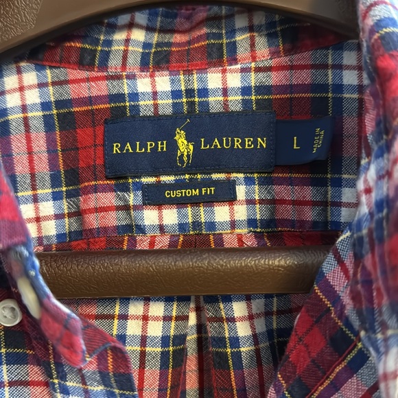 Ralph Lauren Mens Long Sleeve Button Down Flannel - L - Red Striped - Picture 3 of 3